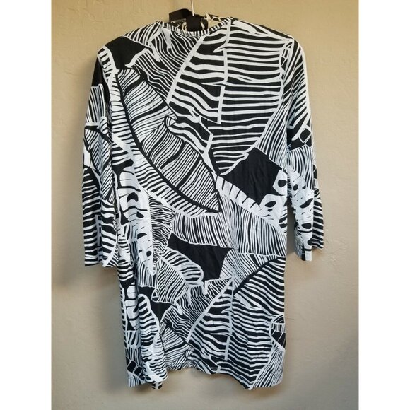 Icantoo Small Black White Leaf Print Open Front Cardigan Sweater 3/4 Sleeve USA - Picture 3 of 6